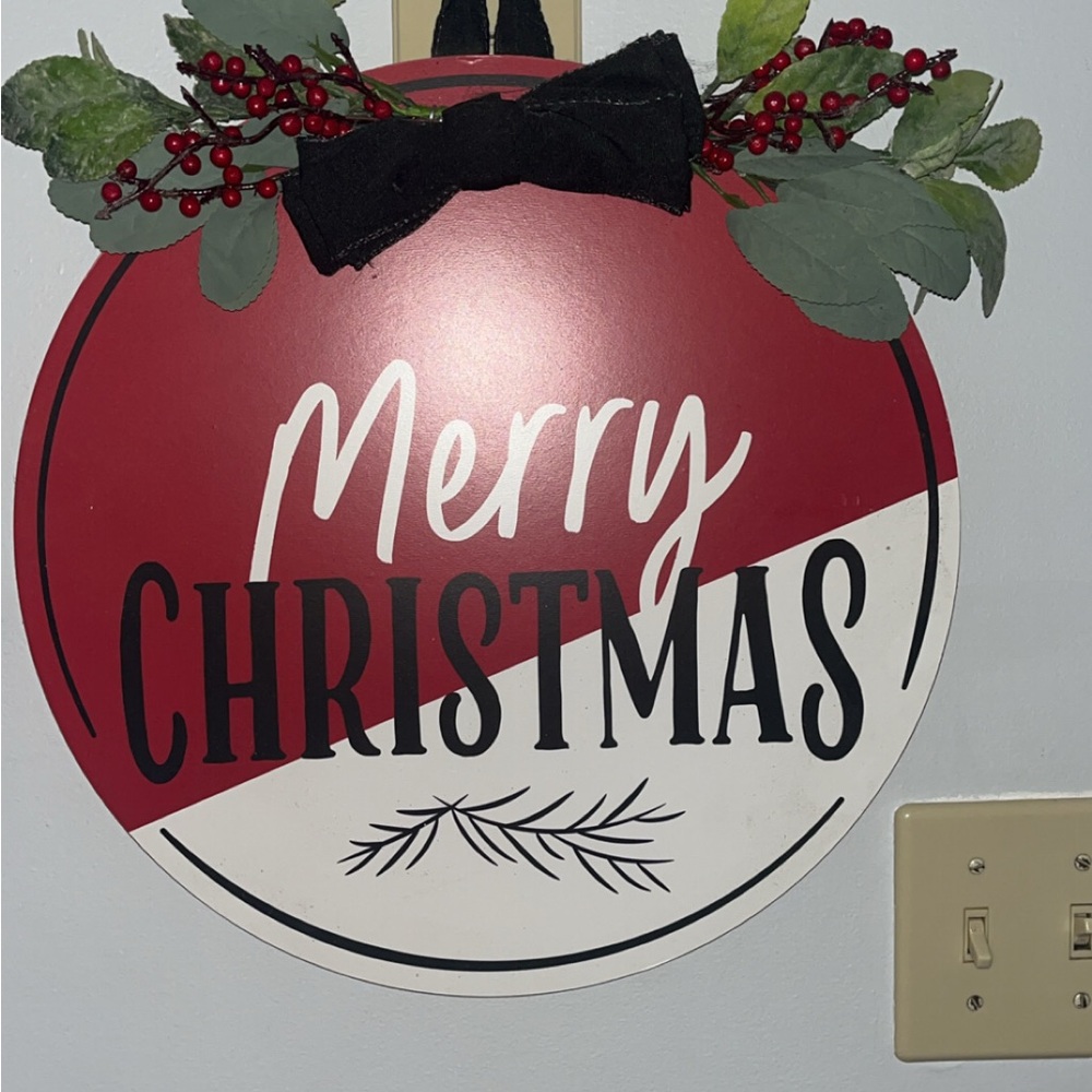 Festive Merry Christmas Wall Sign - Red and White